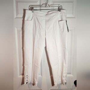 NWT Slim-Sation White Cropped Pants with Slit Detail Tummy Control Band Size 18